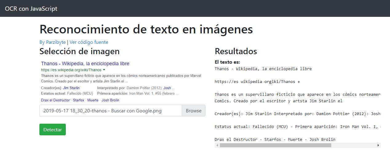 Ejemplo de funcionamiento de tesseract.js : extraer texto de una imagen