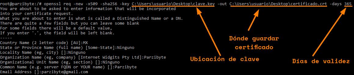 Archivo crt con OpenSSL en Windows