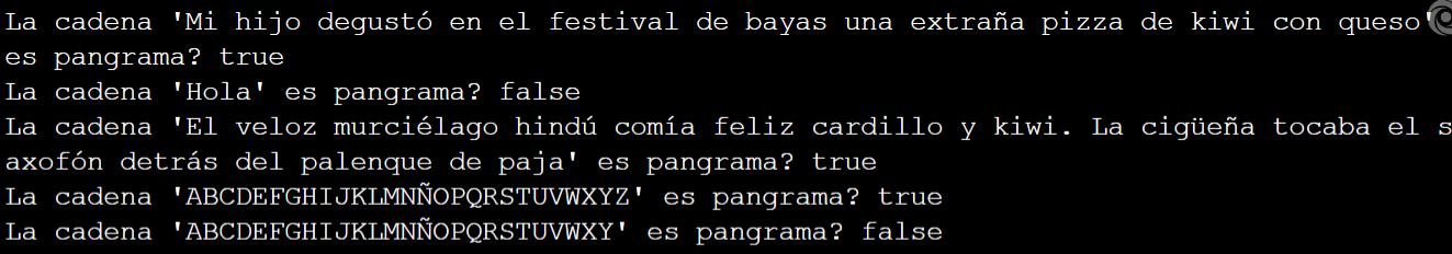 Pangrama en Java - Ejecución del código