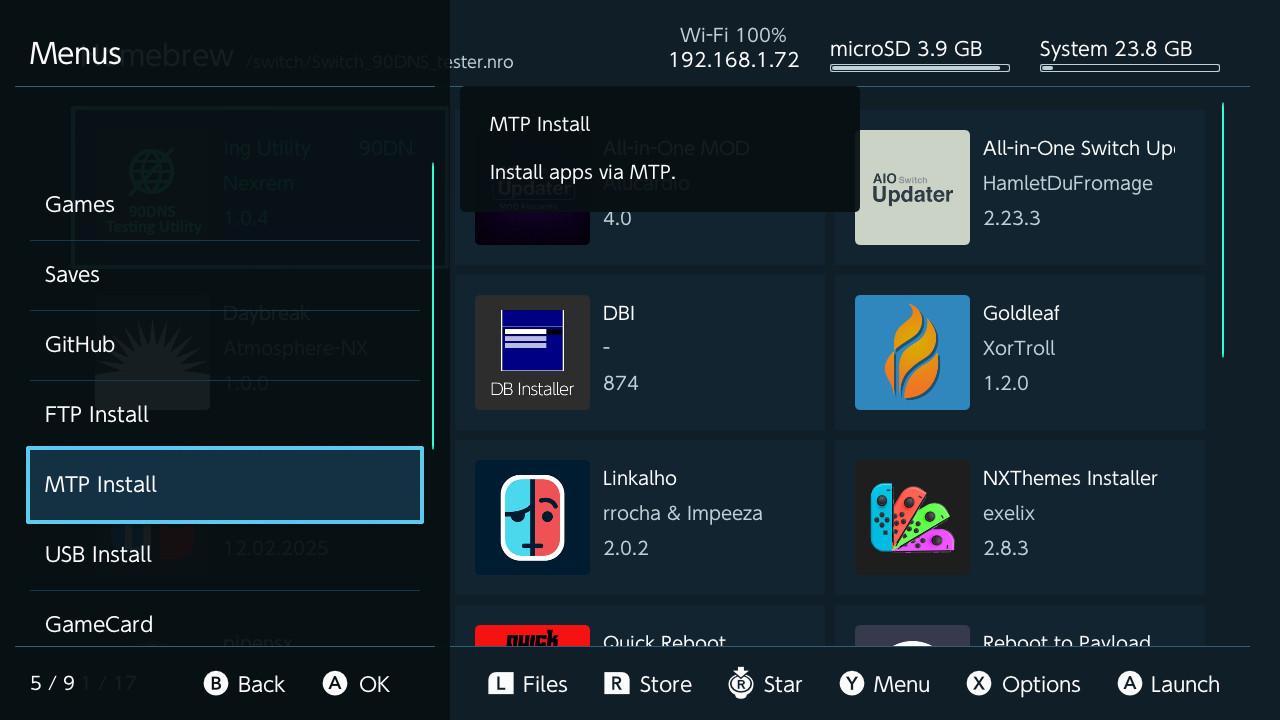 Seleccionar instalación por MTP para pasar juegos desde la PC