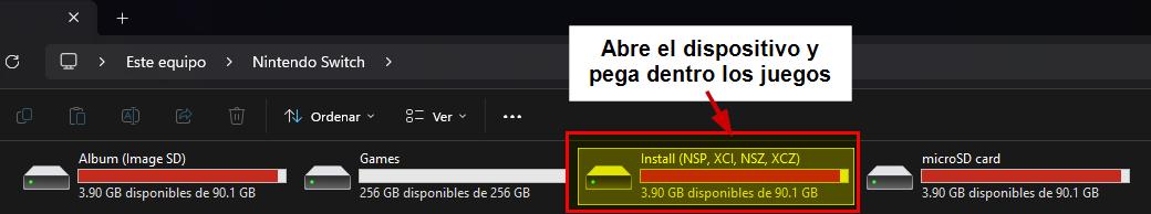 Seleccionar instalación por MTP para pasar juegos desde la PC
