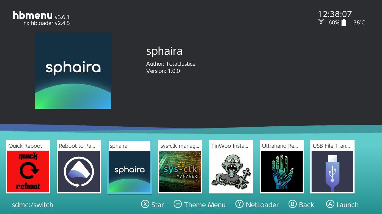 Acceder a hbmenu en Nintendo Switch y elegir sphaira para instalar juegos