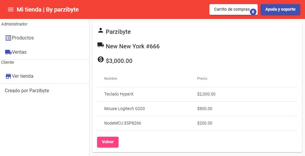 Detalle de venta - Mostrar productos, datos de cliente y dirección de envío