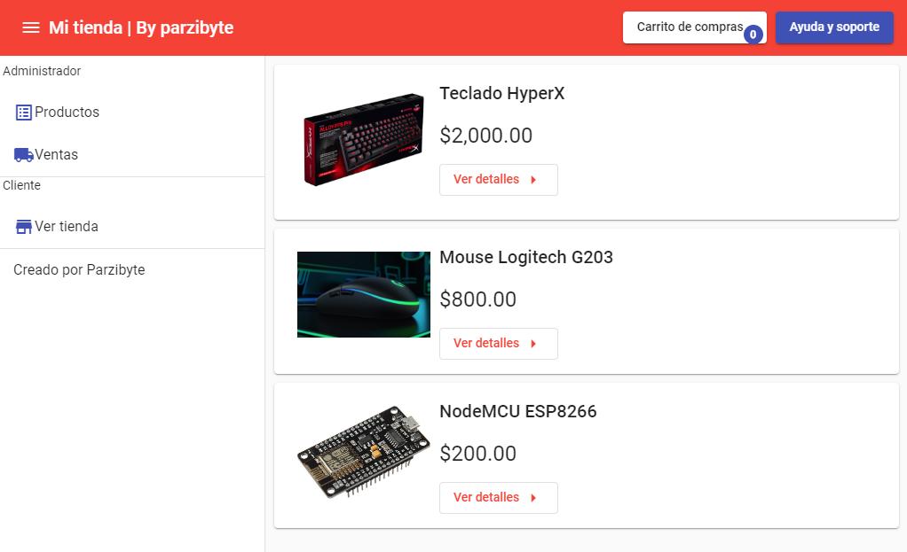 E-Commerce en Angular y Node - Vista principal de tienda