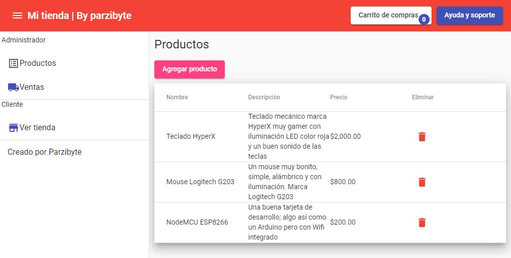 Listado de productos