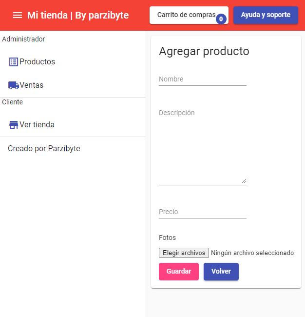 Registrar nuevo producto en e-commerce con Angular y Node