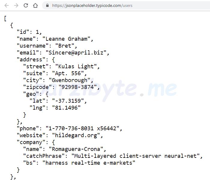 Ejemplo de respuesta de la API de JsonPlaceholder