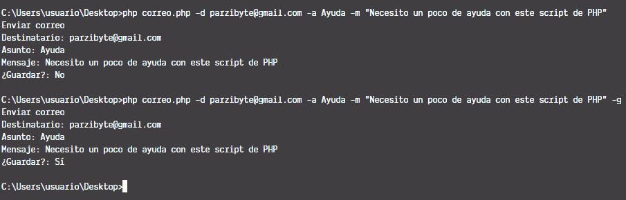 Invocar script de php para demostrar uso de getopt