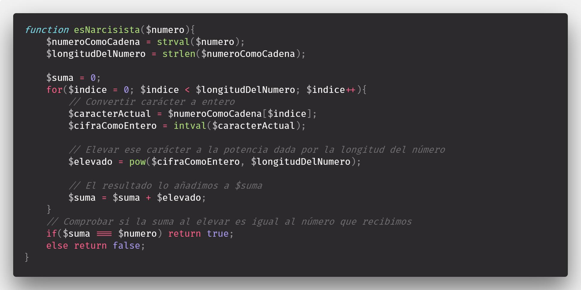 Número narcisista en PHP