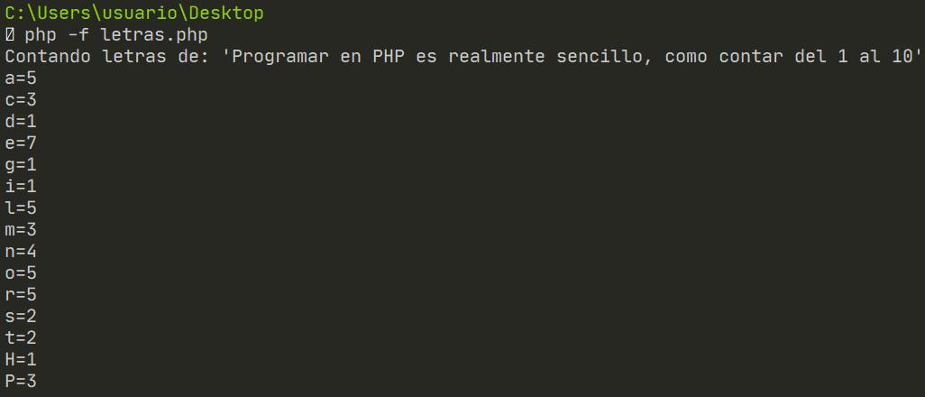 Contar letras de cadena en PHP - Ejercicio resuelto