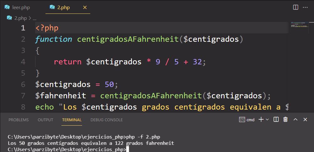 Convertir grados centígrados a Fahrenheit en PHP