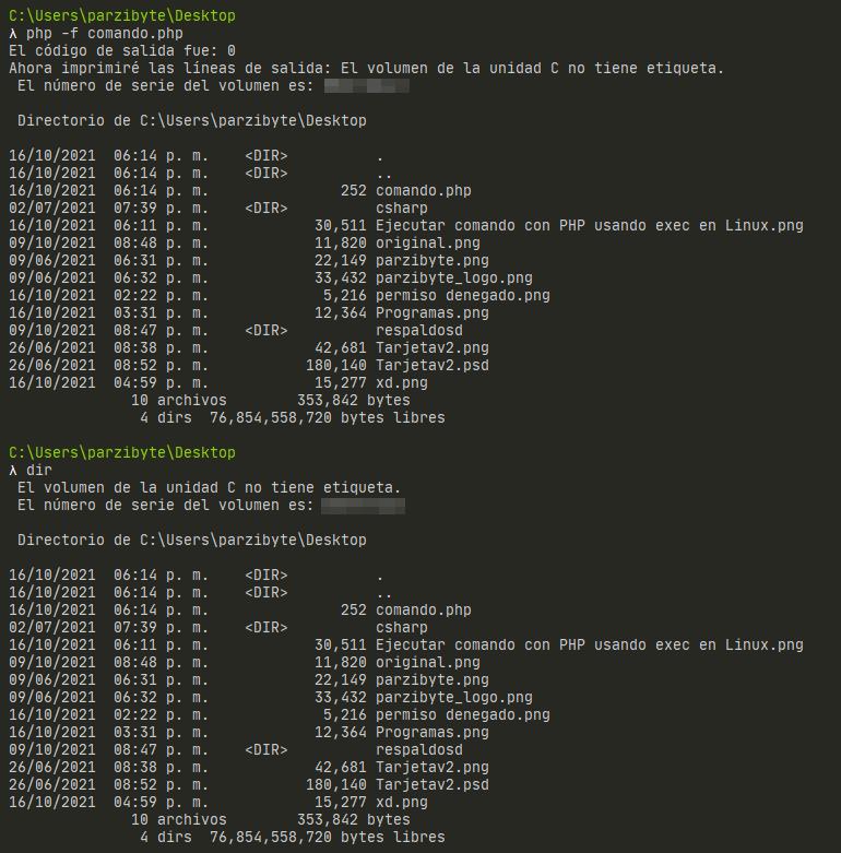 Invocar comando de Windows desde PHP con exec