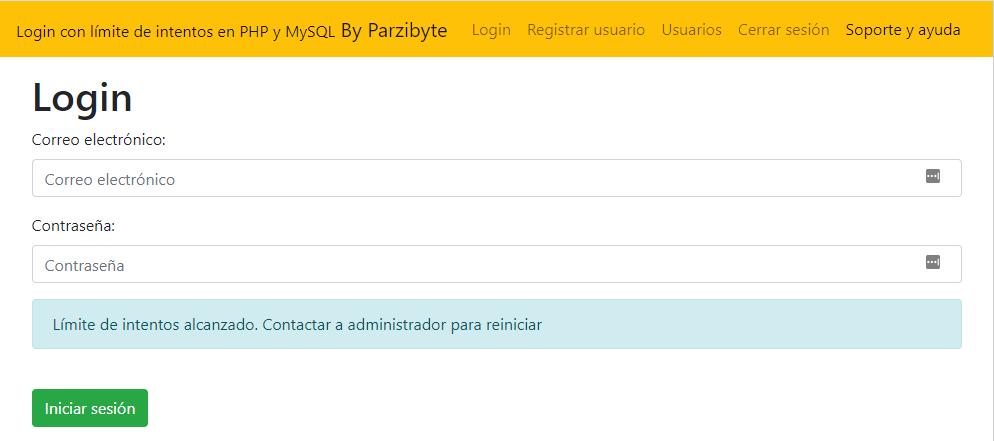 PHP y MySQL - Login con máximo número de intentos