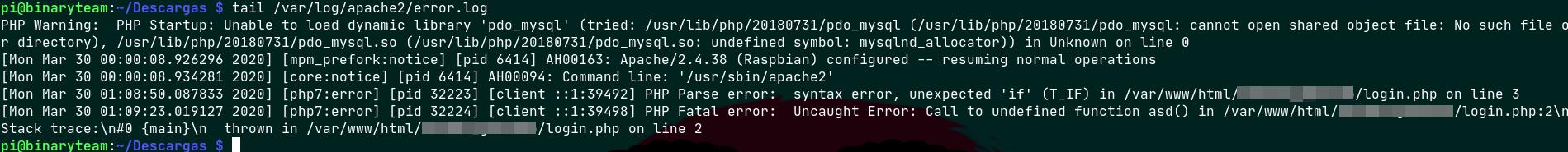 Mostrando errores de PHP con log de Apache