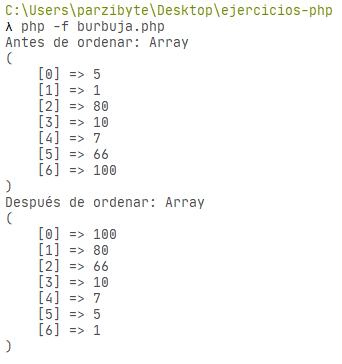 PHP - Arreglo ordenado de manera descendente con método burbuja