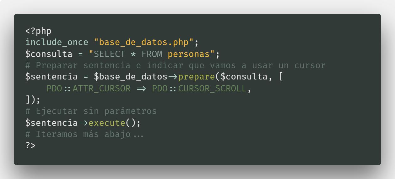Consultar datos de una tabla usando un cursor - PDO, PHP y MySQL
