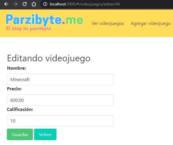 Formulario para editar videojuego con React y enviarlo a PHP