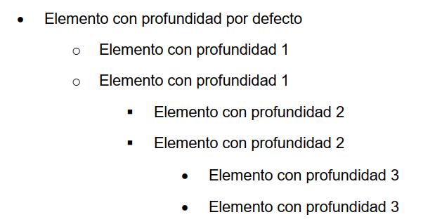 Listas y profundidades con phpword