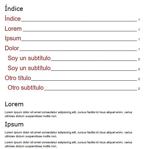 Tabla de contenido con PHPWord