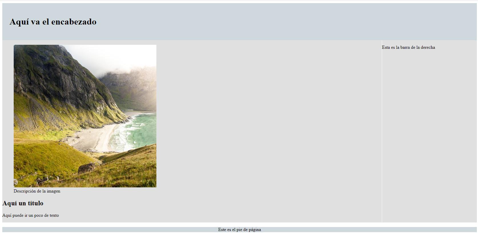 Plantilla HTML con aside, footer, section y header - Barra a la derecha