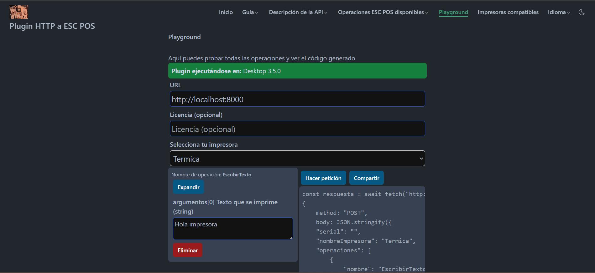 Configurar API HTTP a ESC POS impresora térmica