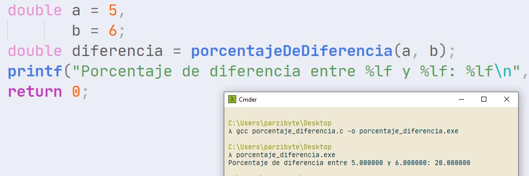 Porcentaje de diferencia con C - Programación