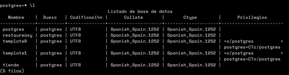 Mostrar bases de datos de PostgreSQL