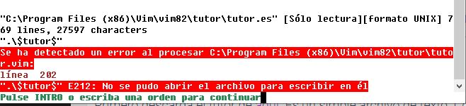 Error al abrir tutor de vim