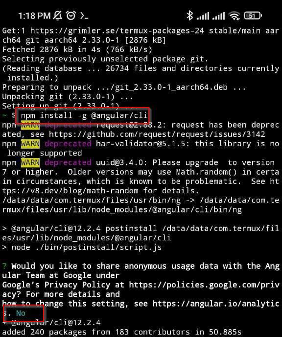 Instalando la CLI de Angular en Android con Termux y NPM