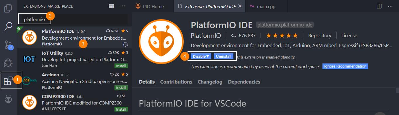Instalar PlatformIO en vscode