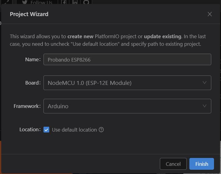 Nuevo proyecto para NodeMCU ESP8266 en Visual Studio Code