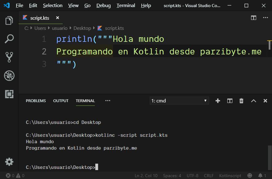 Abrir terminal y ejecutar archivo de Kotlin desde VSCode