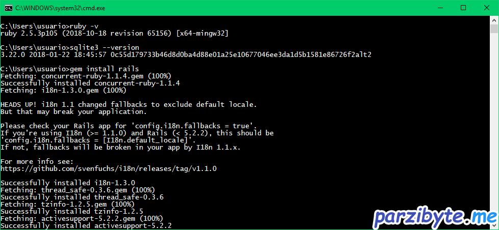 Verificar versión de SQLite3 y ruby para instalar gema de rails