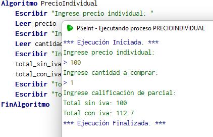 PSeInt - Calcular total de producto solicitando cantidad y precio aumentando IVA