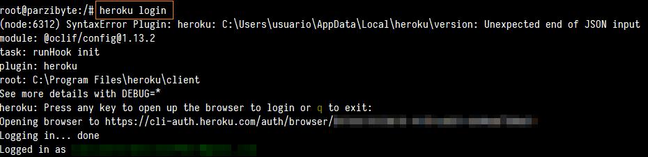 Iniciar sesión en Heroku desde la cli de Heroku