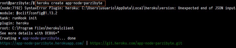 heroku create dentro del proyecto
