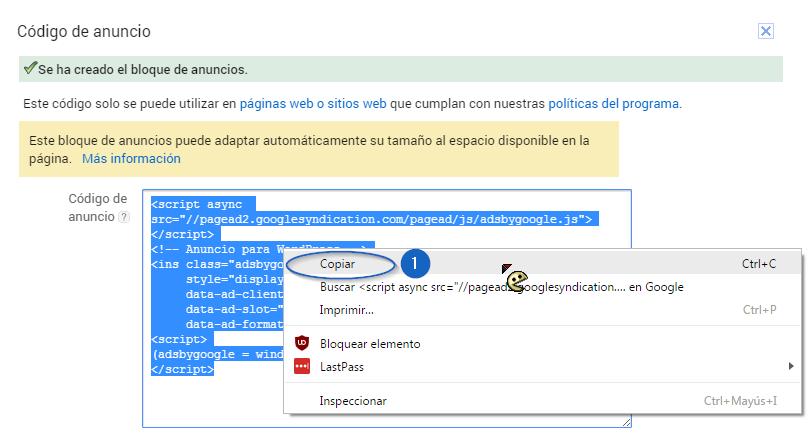 Copiar código AdSense