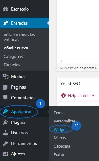 Ir al menú Apariencia -> Widgets
