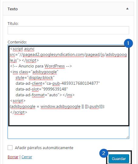 Pegar código AdSense