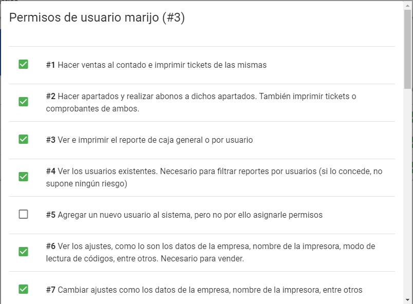 Asignar permisos a cajero registrado