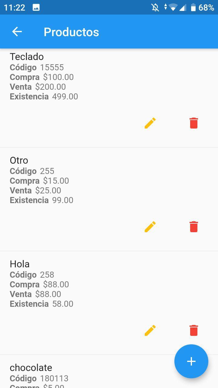 Listado de productos en app móvil