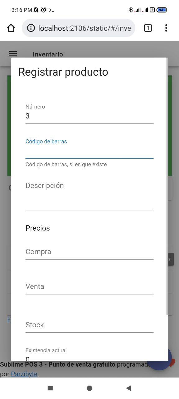 Registrar producto en app de ventas para Android en teléfono y tableta