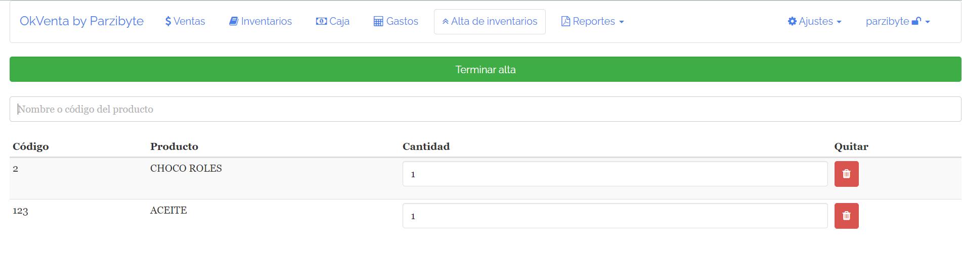 Alta de inventarios - Registrar compras en punto de venta con jQuery open source