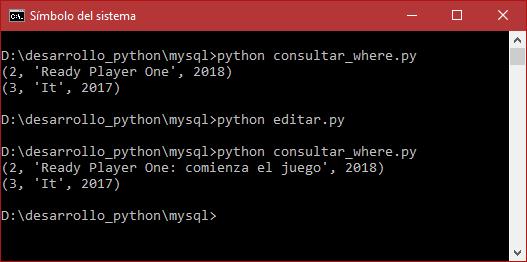 Edición o actualización de datos en MySQL con Python 3