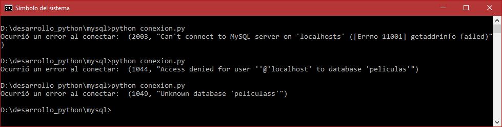 Errores que podemos encontrar al conectar Python 3 con MySQL