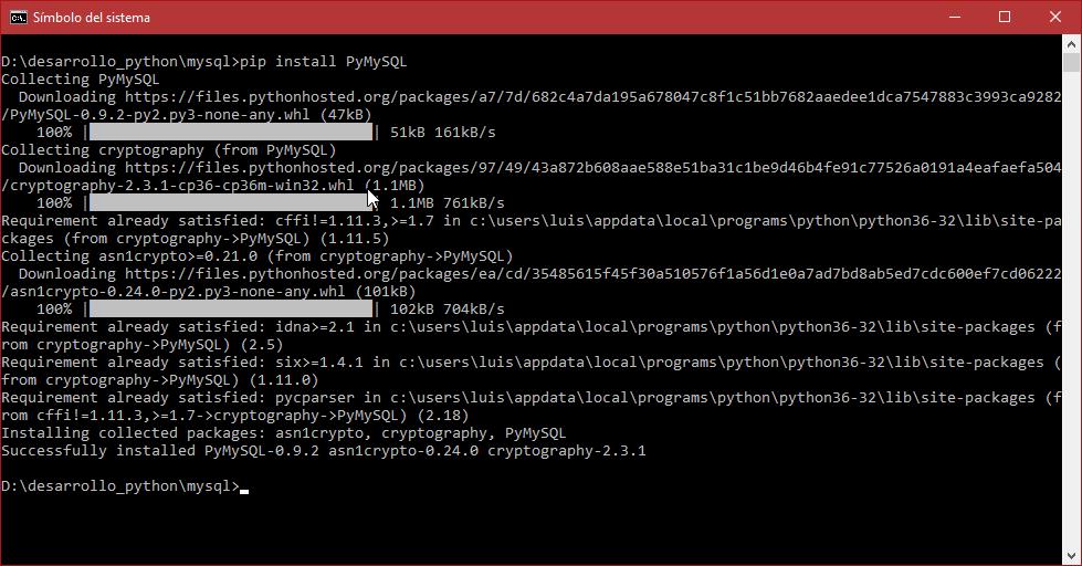 Instalación de PyMySQL con pip