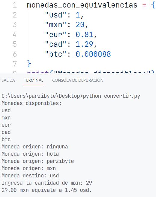 Conversor de divisas en Python - Ejercicio resuelto para convertir monedas