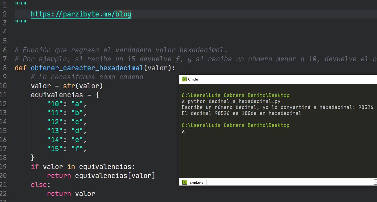 Convertir decimal a hexadecimal en Python