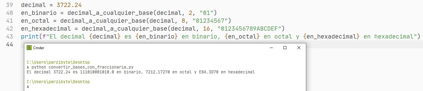 Python - Convertir número con punto decimal a binario, octal, hexadecimal y cualquier base