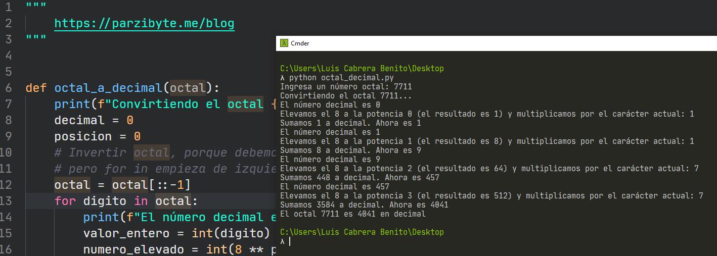 Python - Convertir octal a decimal - Ejemplo de código